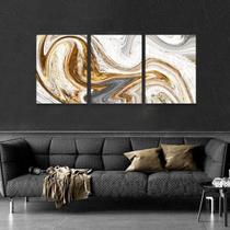 Quadro Decorativo Abstrato Dourado /Branco 3 Peças