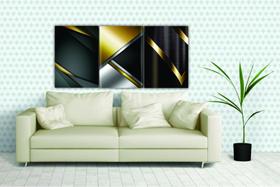 Quadro Decorativo Abstrato Dourado Com 3 Quadros 50X70 Cm