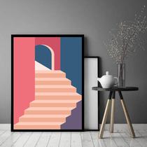 Quadro Decorativo Abstrato Escada Bege Azul Rosa - 70x50cm Quadro Decorativo Abstrato Escada Bege Azul Rosa - 70x50cm