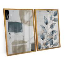 Quadro Decorativo Abstrato Floral Azul Flores 2 Telas Grande C/ Vidro - Bimper