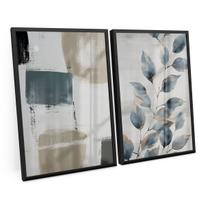 Quadro Decorativo Abstrato Floral Azul Flores 2 Telas Grande C/ Vidro - Bimper