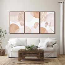 Quadro Decorativo Abstrato Floral com 3 Telas de Parede para Sala Quarto Escritório 60cm X 90cm Com Vidro