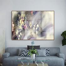 Quadro Decorativo Abstrato Flores ao Vento com Moldura Marrom e Vidro - 120x60