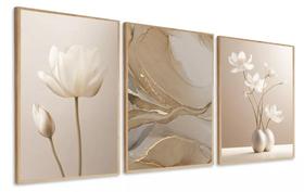 Quadro decorativo Abstrato Flores Bege Boho"