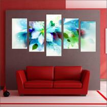 Quadro Decorativo Abstrato Flores Moderno Mosaico 5 Peças G1