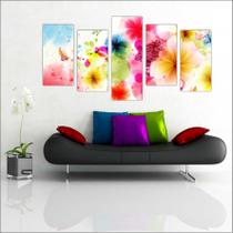 Quadro Decorativo Abstrato Flores Moderno Mosaico 5 Peças G7