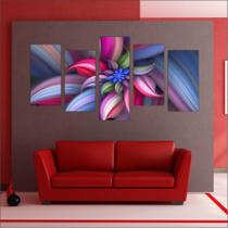 Quadro Decorativo Abstrato Flores Moderno Mosaico 5 Peças GG