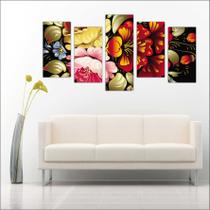 Quadro Decorativo Abstrato Flores Moderno Mosaico 5 Peças