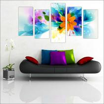 Quadro Decorativo Abstrato Flores Paisagens Natureza Decorações Salas 5 peças com Moldura