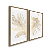 Quadro Decorativo Abstrato Folha Tropical Dourada com 2 telas 50x75 e 60x90 para Sala Quarto Escritório Quadro Decorativo Abstrato Folha Tropical Dourada com 2 telas 50x75 e 60x90 para Sala Quarto Escritório