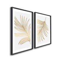 Quadro Decorativo Abstrato Folha Tropical Dourada com 2 telas 50x75 e 60x90 para Sala Quarto Escritório