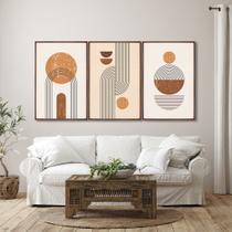 Quadro Decorativo Abstrato Geométrico Linhas e Formas com 3 telas para Escritório Hall Quarto