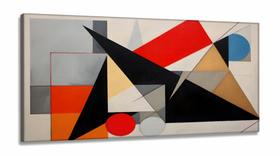 Quadro Decorativo Abstrato Geometrico Vermelho em Tecido Canvas 130x60 cm