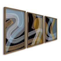 Quadro Decorativo Abstrato Linhas e Formas 3 Telas 60x90cm para Quarto Banheiro Escritório