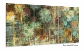 Quadro Decorativo Abstrato Madeirado 120x60 3 peças sala quarto