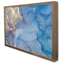 Quadro Decorativo Abstrato Mármore Azul Oceano em Moldura Caixa