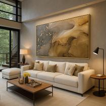 Quadro Decorativo Abstrato Marmorizado Marrom e Dourado Quadro Decorativo Abstrato Marmorizado Marrom e Dourado