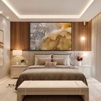 Quadro Decorativo Abstrato Marmorizado Marrom e Dourado