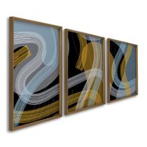 Quadro Decorativo Abstrato Modelo Linhas e Formas com 3 telas 50x75 e 60x90 para Quarto Banheiro Escritório