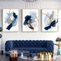 Quadro decorativo Abstrato moderno azul respingo tinta desenho escovado - NEYRAD
