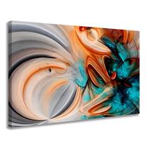 Quadro Decorativo Abstrato Moderno Tela Grande Arte Colorida Tons Laranja Azul e Cinza para Sala Quarto e Escritório 60x90cm
