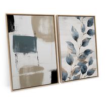 Quadro Decorativo Abstrato Mural Floral Azul Ciano Para Sala Kit Grande C/ Moldura - Bimper Quadro Decorativo Abstrato Mural Floral Azul Ciano Para Sala Kit Grande C/ Moldura - Bimper