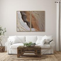 Quadro Decorativo Abstrato Pedra em Tons Terrosos 2 Telas 60x90 para Sala Quarto Escritório
