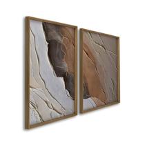 Quadro Decorativo Abstrato Pedra em Tons Terrosos 2 Telas 60x90cm para Sala Quarto Escritório