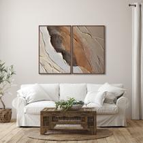 Quadro Decorativo Abstrato Pedra em Tons Terrosos com 2 Telas de Parede para Sala Quarto Escritório