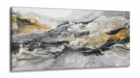 Quadro Decorativo Abstrato Tons Cinza 130x60 em Tecido Canvas