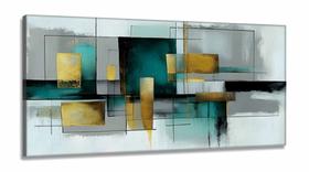 Quadro Decorativo Abstrato Tons de verde em Tecido Canvas 130x60 cm