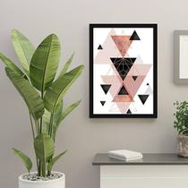 Quadro Decorativo Abstrato Triângulos Cinza, Preto e Rosa I 45x34cm