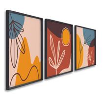 Quadro Decorativo Abstrato Tropical Colorido 3 Telas de Parede para Sala Quarto Escritório