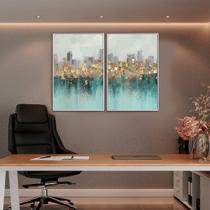 Quadro Decorativo Abstrato Verde e Dourado Kit 2 Quadros