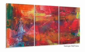 Quadro Decorativo Abstrato Vermelho 3 pç 120x60 sala quarto
