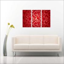 Quadro Decorativo Abstrato Vermelho Decorações Escritórios Consultórios Salas 3 peças Com Moldura