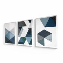 Quadro Decorativo Abstratos Azuis Moldura Branca 60X40 - Imperio