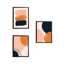 Quadro Decorativo Abstratos Marrom Com Preto 24X18Cm 3 Peças