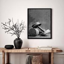 Quadro Decorativo Academia Halteres P&B - 70x50cm