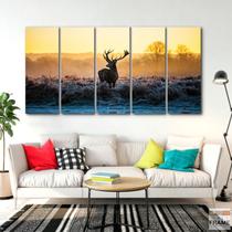 Quadro Decorativo Alce por do sol em Tecido 5 peças