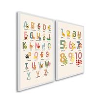 Quadro Decorativo Alfabeto Didático Infantil com 2 Telas de Parede para Quarto Sala Brinquedoteca 60 Sem Vidro