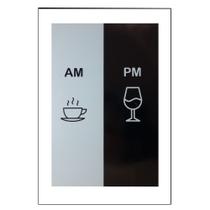 Quadro Decorativo Am Pm com Moldura Branca e Vidro 30x20 Mdf Madeira Adesivada