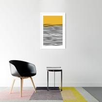 Quadro Decorativo Amarelo, Linhas Abstratas Moldura Caixa, Branca