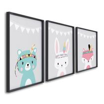 Quadro Decorativo Amigos da Natureza Infantil com 2 Telas de Parede para Quarto Sala Brinquedoteca