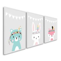 Quadro Decorativo Amigos da Natureza Infantil com 3 Telas 60x90cm para Quarto Sala Brinquedotec Sem Vidro Quadro Decorativo Amigos da Natureza Infantil com 3 Telas 60x90cm para Quarto Sala Brinquedotec Sem Vidro