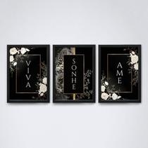 Quadro Decorativo Amor, Fé e Gratidão - Moldura Preta A4