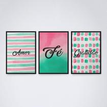 Quadro Decorativo Amor Fé e Gratidão V6 30x20cm