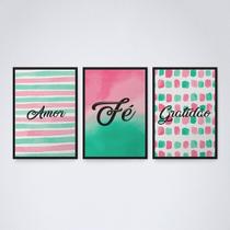 Quadro Decorativo amor fé e gratidão v6 30x20cm