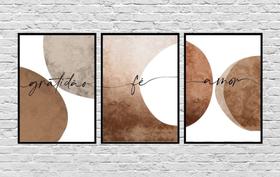 Quadro Decorativo Amor Fé Gratidão Abstrato Marrom
