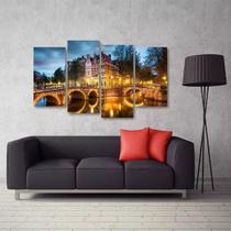 Quadro Decorativo Amsterdã Paisagem Sala Em Tecido 4 Peças 1